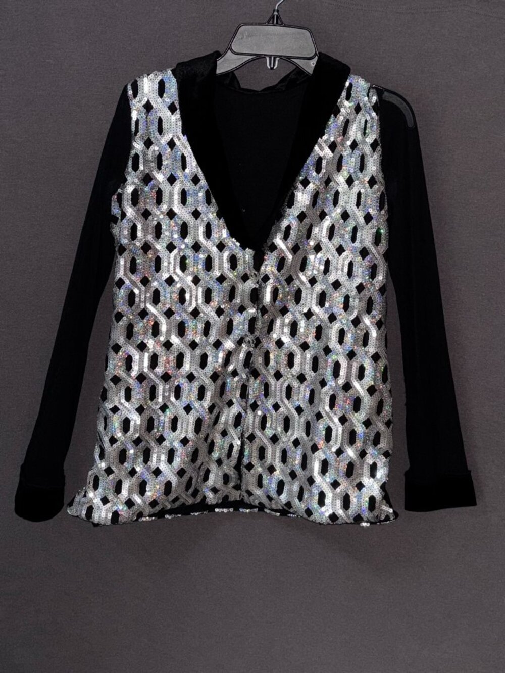 Revolution King of Swing Silver Sequin Jacket Black Velvet Biketard Dance XLC